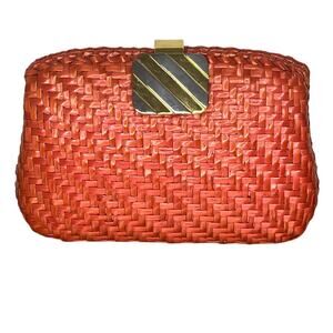 Vintage Rodo ITALY Women's Clutch Coral Red 70s Wicker Rattan Woven Bag